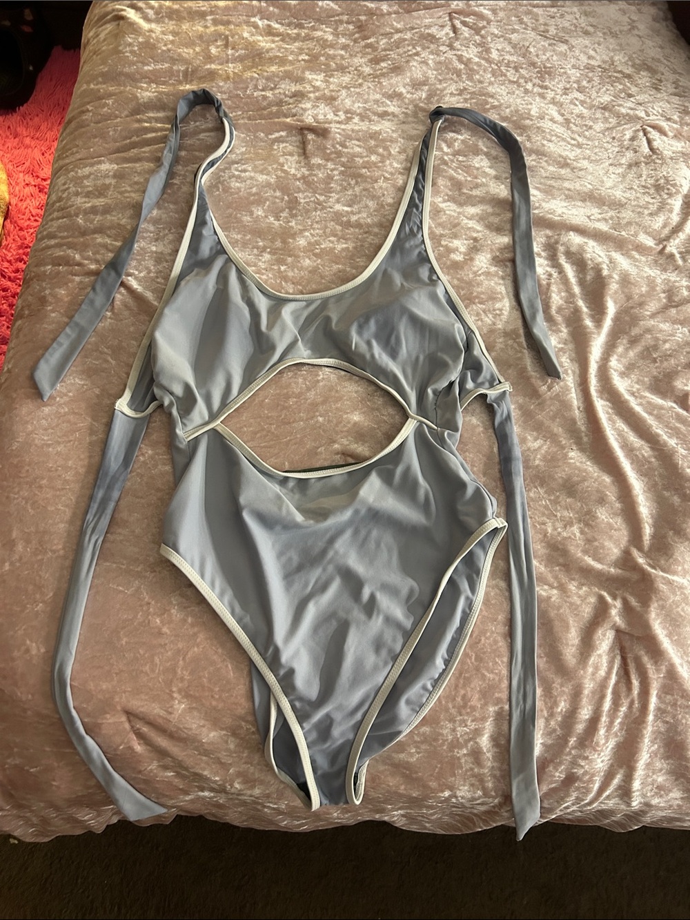 Grey Cutout One-Piece Swim Suit with Contrast Trim